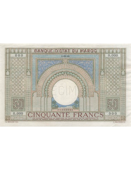 Maroc 50 Francs - ND (1936) - Specimen - P.21 50 francs 1936
