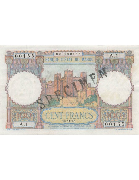 Maroc 100 Francs - 10-11-1948 - Specimen - P.45 100 francs 1948