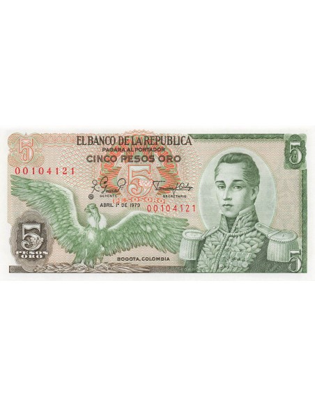 Colombie 5 Pesos Oro - 1979 - Remplacement - P.406 5 pesos oro 1979