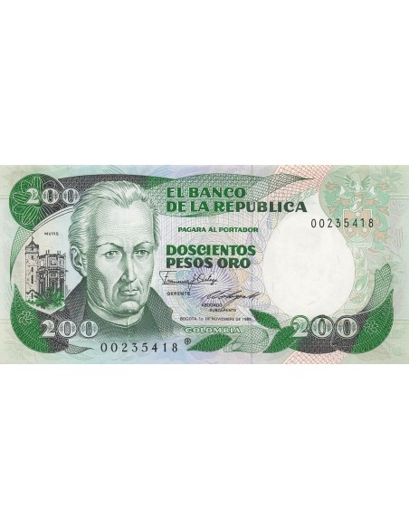 Colombie 200 Pesos Oro - 1985 - Remplacement - P.429 200 pesos oro 1985
