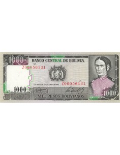 Bolivie 1000 Pesos Bolivianos - 1982 - Remplacement - P.167 1000 pesos bolivianos 1982