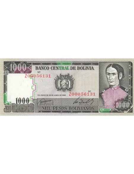 Bolivie 1000 Pesos Bolivianos - 1982 - Remplacement - P.167 1000 pesos bolivianos 1982