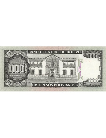 Bolivie 1000 Pesos Bolivianos - 1982 - Remplacement - P.167 1000 pesos bolivianos 1982