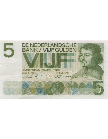 Pays-Bas 5 Gulden - Vondel - 26-04-1966 - P.90 5 gulden 1966