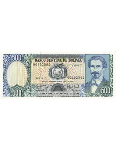 Bolivie 500 Pesos Bolivianos - 1981 - Remplacement - P.165 500 pesos bolivianos 1981