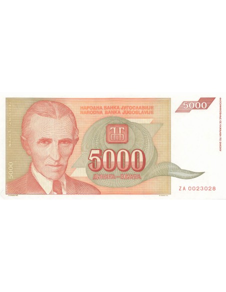 Yougoslavie 5000 Dinara - 1993 - Remplacement - P.128 5000 dinara 1993
