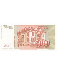 Yougoslavie 5000 Dinara - 1993 - Remplacement - P.128 5000 dinara 1993 2
