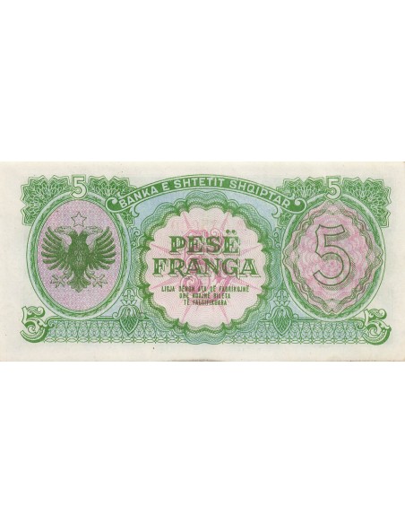 héros albanais. 5 Franga - 01-05-1945 - Remplacement - P.15 5 franga 1945