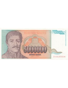 Yougoslavie 5000000 Dinara - 1993 - Remplacement - P.132 5000000 dinara 1993