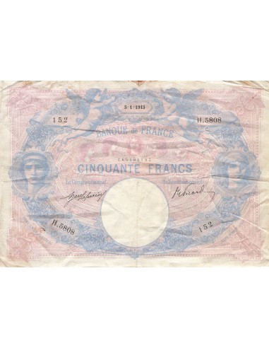 50 Francs Bleu et Rose - 05-01-1915 - Série H.5808 50 francs 1915