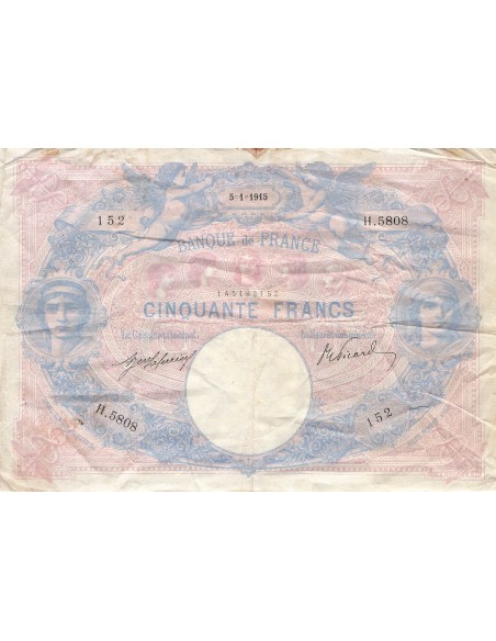 50 Francs Bleu et Rose - 05-01-1915 - Série H.5808 50 francs 1915