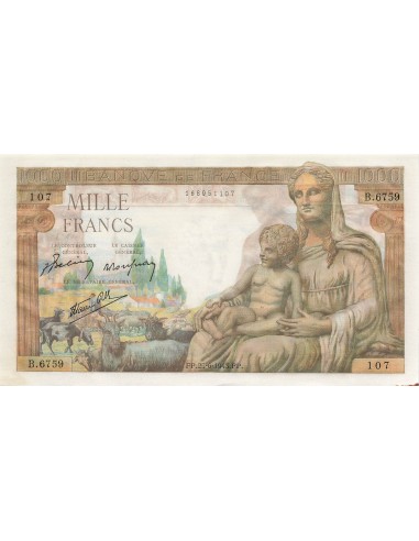 1000 Francs - Déesse Déméter - 25-06-1943 - Série B.6759 1000 francs 1943