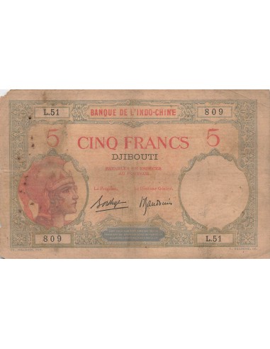 Djibouti 5 Francs - ND (1928-1938) - P.6 5 francs 1928