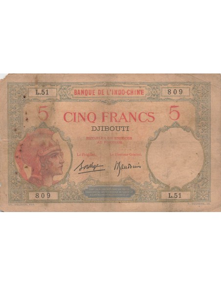 Djibouti 5 Francs - ND (1928-1938) - P.6 5 francs 1928