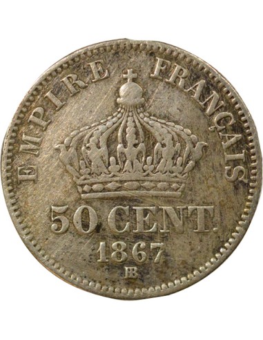 Tête Laurée 50 centimes Argent 1867 BB Strasbourg