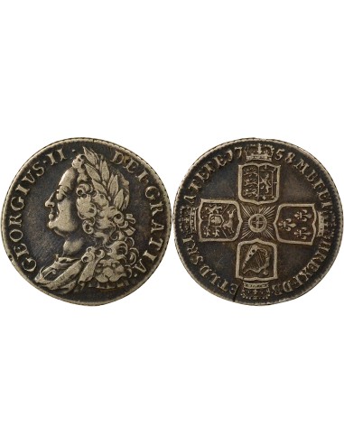 Royaume-Uni George II George II - Shilling Argent - 1758 1 shilling Argent 1758