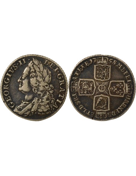 Royaume-Uni George II George II - Shilling Argent - 1758 1 shilling Argent 1758