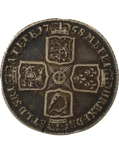 Royaume-Uni George II George II - Shilling Argent - 1758 1 shilling Argent 1758