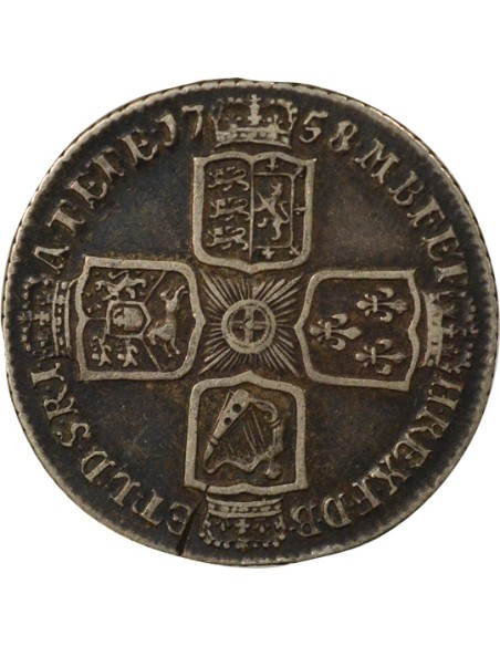 Royaume-Uni George II George II - Shilling Argent - 1758 1 shilling Argent 1758