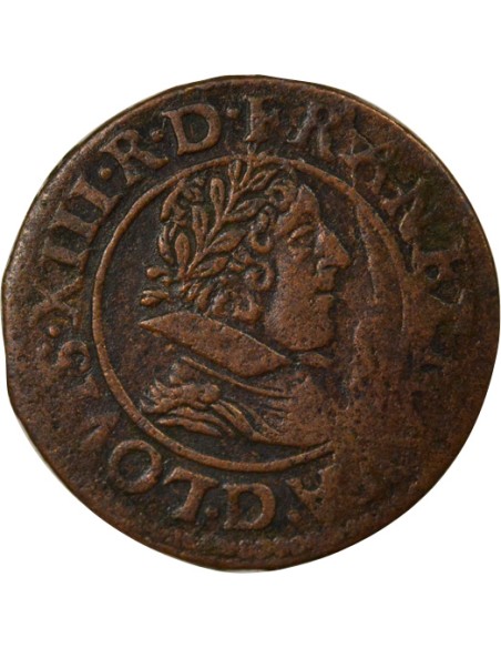 Louis XIII 6e Type 1 double tournois Cuivre 1629 D Lyon