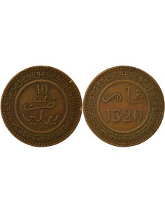 Maroc Abdelaziz ben Hassan Abdelaziz - 10 Mouzounas - 1320 AH (1903) Berlin 10 mouzounas Bronze 1320 AH (1903) A Berlin