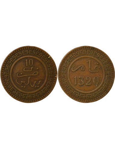 Maroc Abdelaziz ben Hassan Abdelaziz - 10 Mouzounas - 1320 AH (1903) Berlin 10 mouzounas Bronze 1320 AH (1903) A Berlin