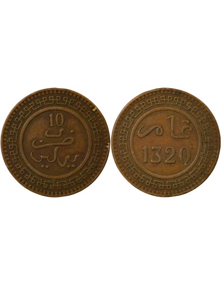 Maroc Abdelaziz ben Hassan Abdelaziz - 10 Mouzounas - 1320 AH (1903) Berlin 10 mouzounas Bronze 1320 AH (1903) A Berlin