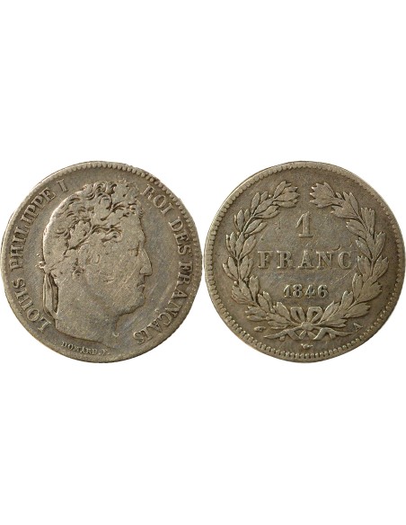 Louis-Philippe Ier Tête Laurée 1 franc Argent 1846 A - Paris
