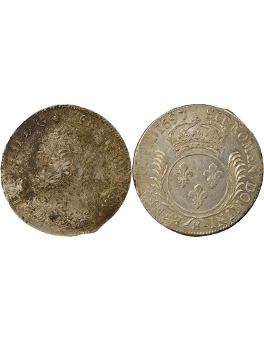 Louis XIV aux Palmes 1 ecu Argent 1697 H La Rochelle
