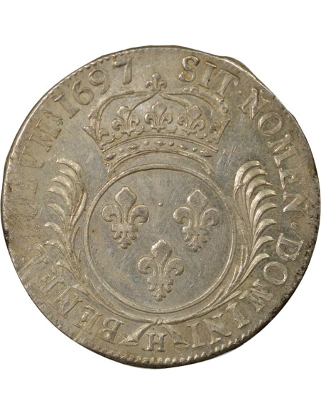 Louis XIV aux Palmes 1 ecu Argent 1697 H La Rochelle