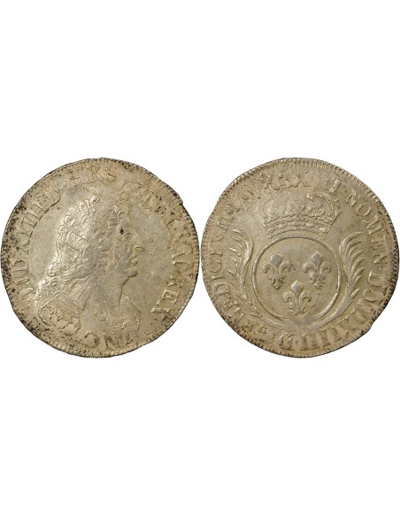 Louis XIV Aux Palmes 1 ecu Argent 1696 G Poitiers