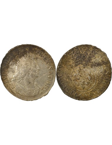 Louis XIV aux Palmes 1 ecu Argent 1695 H La Rochelle