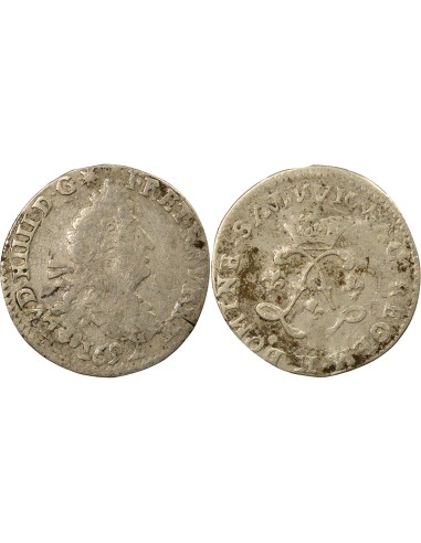 Louis XIV Aux Deux L 4 sols Argent 1692 H La Rochelle