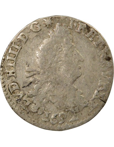Louis XIV Aux Deux L 4 sols Argent 1692 H La Rochelle
