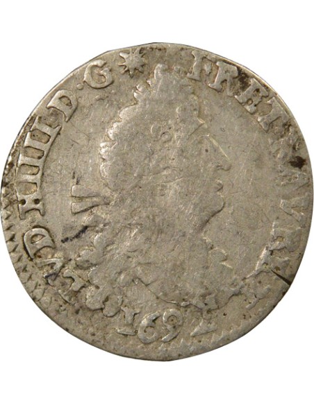 Louis XIV Aux Deux L 4 sols Argent 1692 H La Rochelle