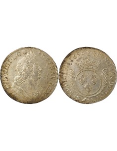 Louis XIV aux Palmes 1 ecu Argent 1696 T Nantes