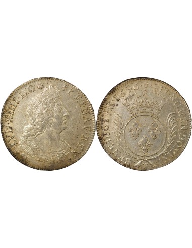 Louis XIV aux Palmes 1 ecu Argent 1696 T Nantes