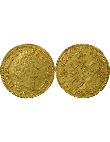 Louis XIV Aux Quatre L 1/2 louis d'or Or 1694 Y Bourges