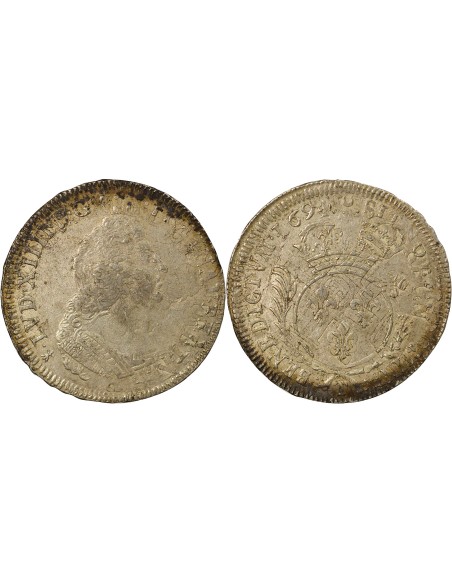 Louis XIV aux Palmes 1 ecu Argent 1694 T Nantes