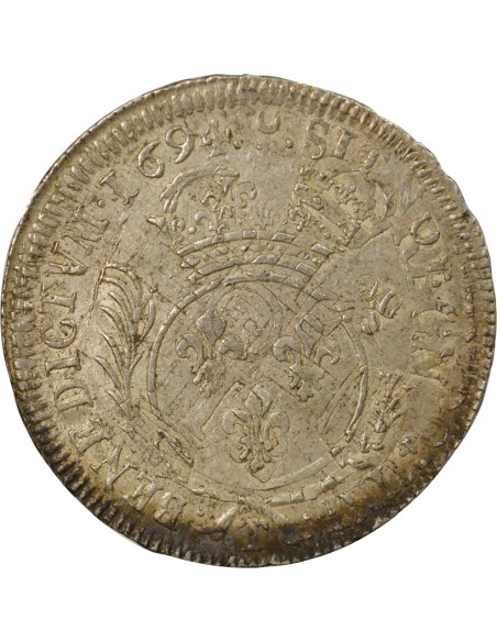 Louis XIV aux Palmes 1 ecu Argent 1694 T Nantes