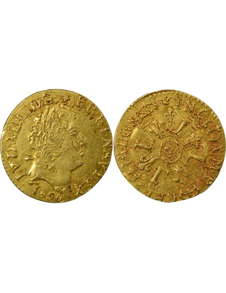 Louis XIV Aux Quatre L 1/2 louis d'or Or 1696 I Limoges