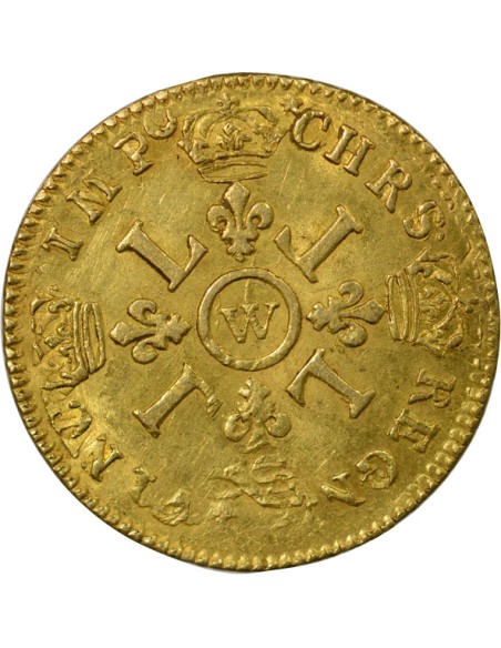 Louis XIV Aux Quatre L 1 louis d'or Or 1694 W Lille