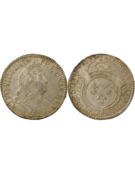 Louis XIV aux Palmes 1 ecu Argent 1695 E Tours