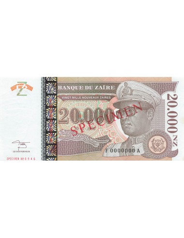 Zaïre 20000 Nouveaux Zaïres - 30-01-1996 - Specimen - P.72 20000 nvx zaires 1996