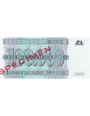 Zaïre 100000 Nouveaux Zaïres - 30-06-1996 - Specimen - P.77A 100000 nvx zaires 1996