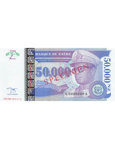 Zaïre 50000 Nouveaux Zaïres - 30-01-1996 - Specimen - P.74 50000 nvx zaires 1996