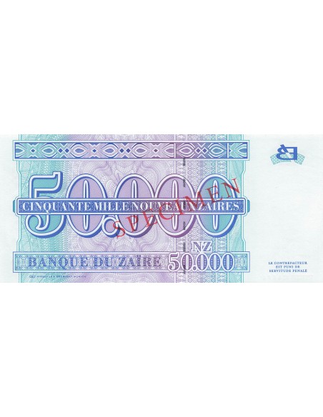 Zaïre 50000 Nouveaux Zaïres - 30-01-1996 - Specimen - P.74 50000 nvx zaires 1996