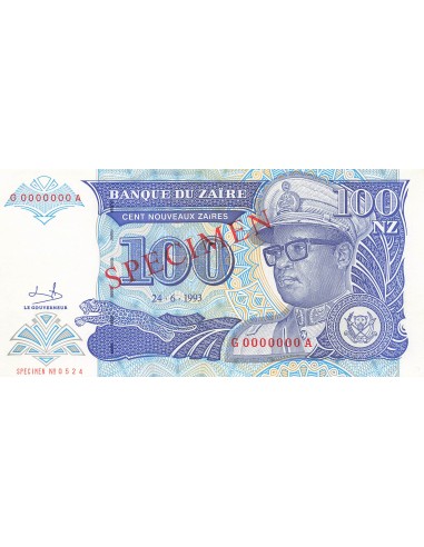 Zaïre 100 Nouveaux Zaïres - 24-06-1993 - Specimen - P.58 100 nvx zaires 1993