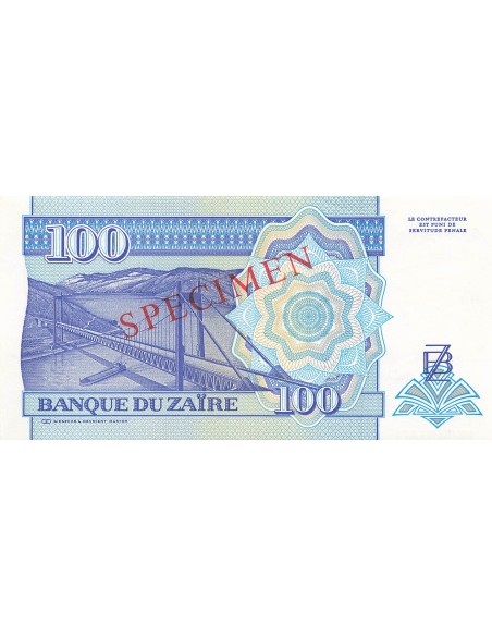 Zaïre 100 Nouveaux Zaïres - 24-06-1993 - Specimen - P.58 100 nvx zaires 1993