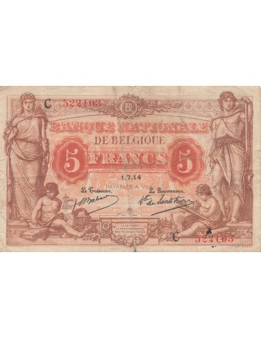 Belgique 5 Francs - 01-07-1914 - P.74 5 francs 1914